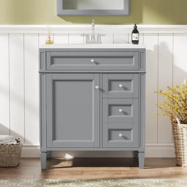 Main image of Modern 30" Bathroom Vanity with Sink, Bathroom Storage Cabinet with 2 Drawers, 1 Tip-Out Drawer and 1 Door, Freestanding Bathroom Vanities, Soft Closing, Solid Wood Frame