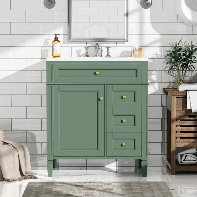 Alt view image 3 of 6 - Modern 30" Bathroom Vanity with Sink, Bathroom Storage Cabinet with 2 Drawers, 1 Tip-Out Drawer and 1 Door, Freestanding Bathroom Vanities, Soft Closing, Solid Wood Frame