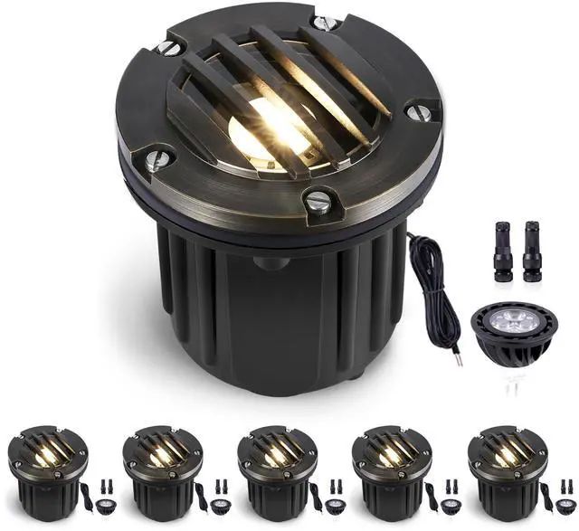 Main image of Landscape In Ground Well Lights - Brass Electric LED Low Voltage Ip65 Lights, 12V Wired Fixture, Antique Bronze for Tree Patio Driveway with 5000K Daylight White MR16 Bulb