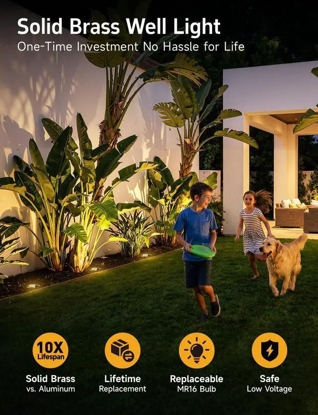 Alt view image 2 of 6 - Landscape In Ground Well Lights - Brass Electric LED Low Voltage Ip65 Lights, 12V Wired Fixture, Antique Bronze for Tree Patio Driveway with 5000K Daylight White MR16 Bulb
