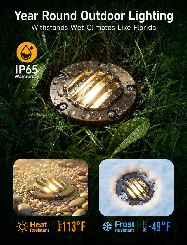 Alt view image 4 of 6 - Landscape In Ground Well Lights - Brass Electric LED Low Voltage Ip65 Lights, 12V Wired Fixture, Antique Bronze for Tree Patio Driveway with 5000K Daylight White MR16 Bulb