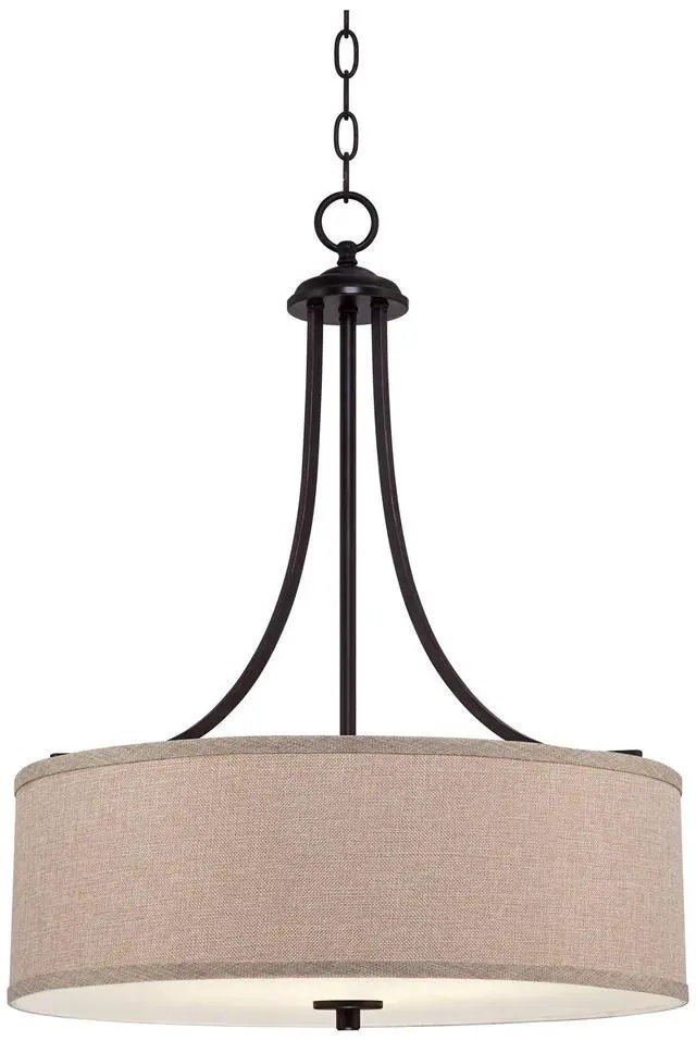 Alt view image 2 of 6 - La Pointe Oil Rubbed Bronze Pendant Chandelier Lighting 19 1/2" Wide Farmhouse Rustic Oatmeal Linen Drum Shade Fixture for Cottage Core Dining Room Living House Home Foyer