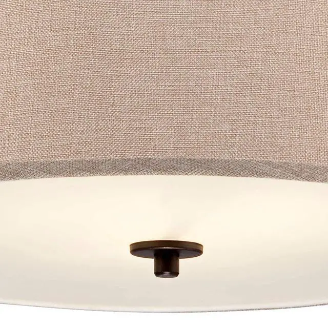 Alt view image 3 of 6 - La Pointe Oil Rubbed Bronze Pendant Chandelier Lighting 19 1/2" Wide Farmhouse Rustic Oatmeal Linen Drum Shade Fixture for Cottage Core Dining Room Living House Home Foyer