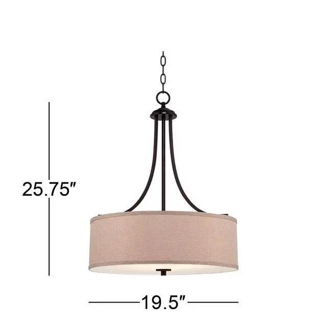 Alt view image 4 of 6 - La Pointe Oil Rubbed Bronze Pendant Chandelier Lighting 19 1/2" Wide Farmhouse Rustic Oatmeal Linen Drum Shade Fixture for Cottage Core Dining Room Living House Home Foyer