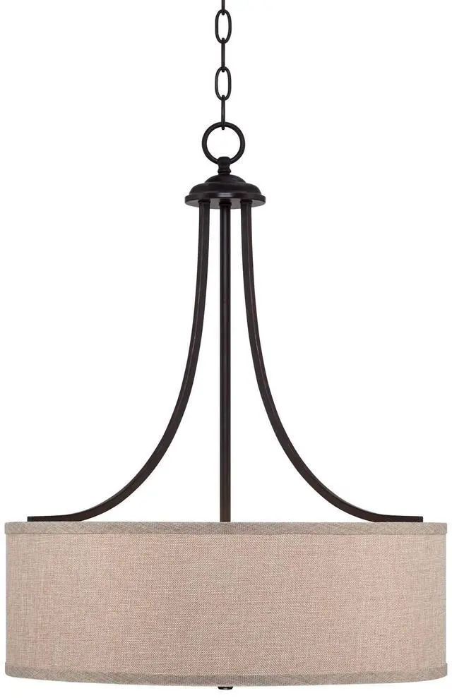 Alt view image 5 of 6 - La Pointe Oil Rubbed Bronze Pendant Chandelier Lighting 19 1/2" Wide Farmhouse Rustic Oatmeal Linen Drum Shade Fixture for Cottage Core Dining Room Living House Home Foyer