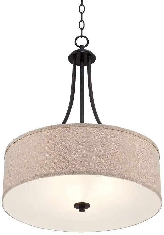 Alt view image 6 of 6 - La Pointe Oil Rubbed Bronze Pendant Chandelier Lighting 19 1/2" Wide Farmhouse Rustic Oatmeal Linen Drum Shade Fixture for Cottage Core Dining Room Living House Home Foyer
