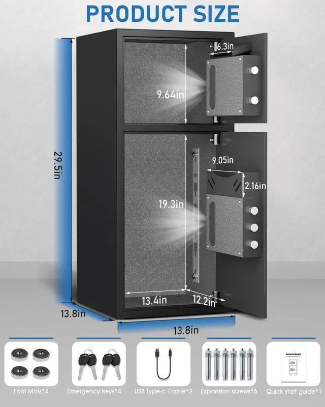 Alt view image 3 of 6 - 6.5 Cu ft Extra Large Fireproof Waterproof Home Safe With Deposit Slot, Digital Security, Metal Storage, Soft Lining, Backlit Keypad & Dual Alarm for Office
