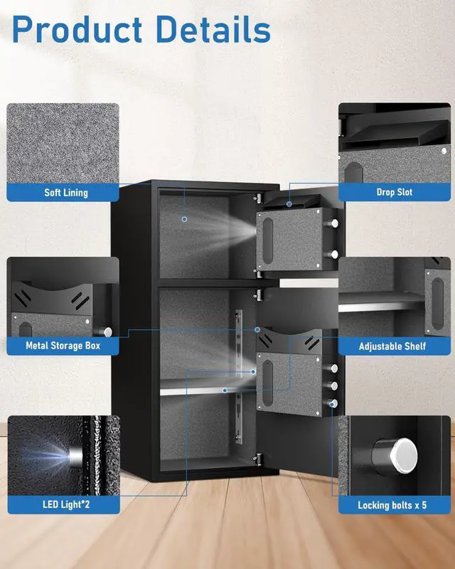 Alt view image 6 of 6 - 6.5 Cu ft Extra Large Fireproof Waterproof Home Safe With Deposit Slot, Digital Security, Metal Storage, Soft Lining, Backlit Keypad & Dual Alarm for Office