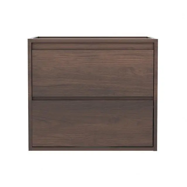 Main image of 24 Inch Floating Bathroom Vanity Cabinet Only, Wall Mounted Wood Cabinet with 2 Divided Storage Drawers, Space-Saving Design for Small Bathroom, Rich Walnut Lacquer Finish, Easy Assembly