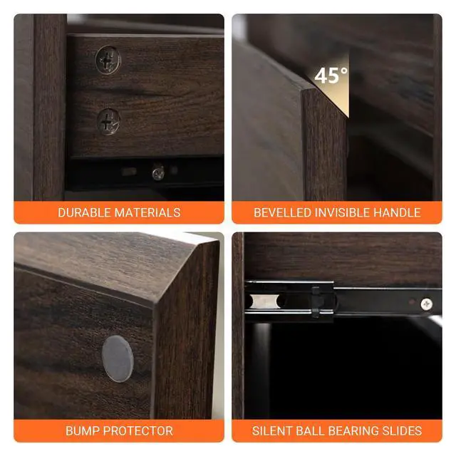 Alt view image 4 of 5 - 24 Inch Floating Bathroom Vanity Cabinet Only, Wall Mounted Wood Cabinet with 2 Divided Storage Drawers, Space-Saving Design for Small Bathroom, Rich Walnut Lacquer Finish, Easy Assembly
