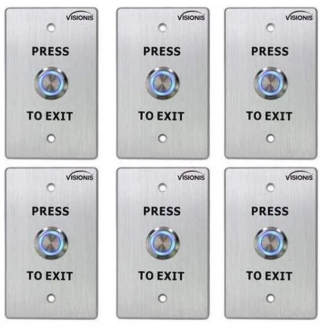 Main image of 6 Pack FPC-7498 VIS-7001 Indoor Outdoor Weather Waterproof IP65 Stainless Steel Door Bell Type Round Request To Exit Button Standard Size Door Access Control with LED Light NC COM NO Outputs