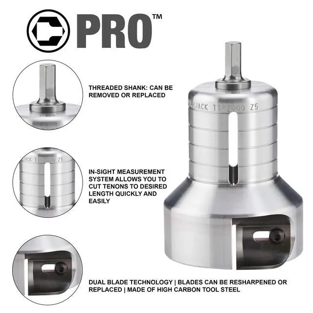 Alt view image 2 of 4 - Tenon Cutter for Log Furniture, 2" Diameter, Pro Series Machined from a Solid Aluminum Billet, 1/2" Shank, Dual Blades Create a Radius Shoulder Profile, DIY Made in USA
