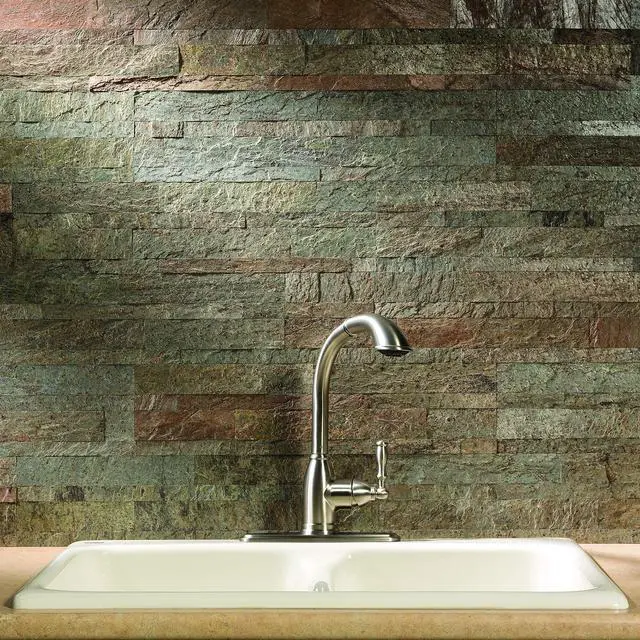 Alt view image 2 of 6 - Peel and Stick Stone Overlay Kitchen Backsplash - Tarnished Quartz (Approx. 15 sq ft Kit) - Easy DIY Tile Backsplash