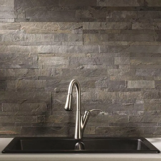 Alt view image 2 of 6 - Peel and Stick Stone Overlay Kitchen Backsplash - Iron Slate (Approx. 15 sq ft Kit) - Easy DIY Tile Backsplash
