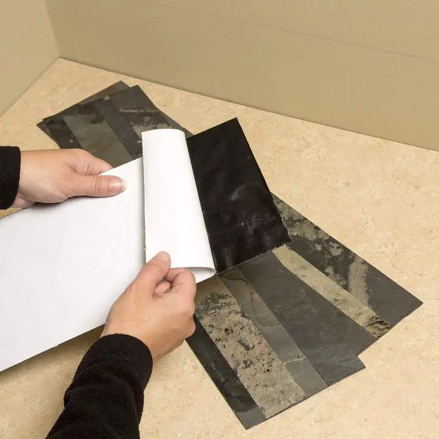 Alt view image 3 of 6 - Peel and Stick Stone Overlay Kitchen Backsplash - Medley Slate (Approx. 15 sq ft Kit) - Easy DIY Tile Backsplash
