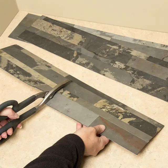 Alt view image 6 of 6 - Peel and Stick Stone Overlay Kitchen Backsplash - Medley Slate (Approx. 15 sq ft Kit) - Easy DIY Tile Backsplash