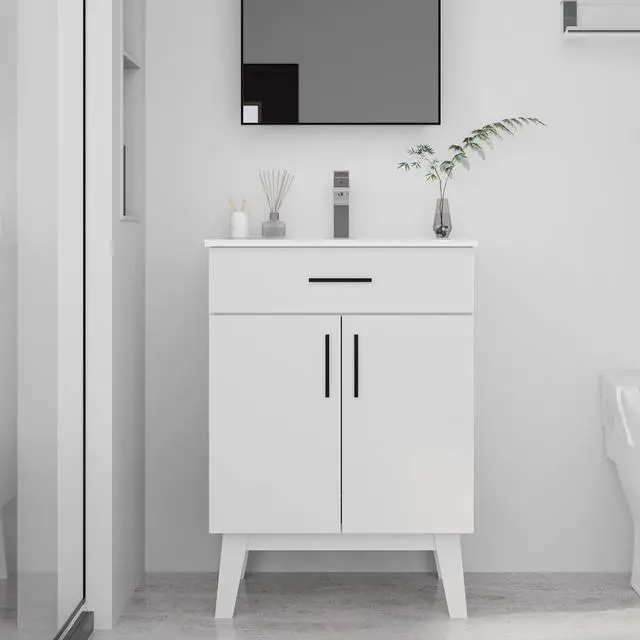 Main image of 24 inch Bathroom Vanity with Sink, Modern Single Basin Vanity with Soft Closing Doors & Metal Handles, Easy Installation | White Bathroom Cabinet (White)