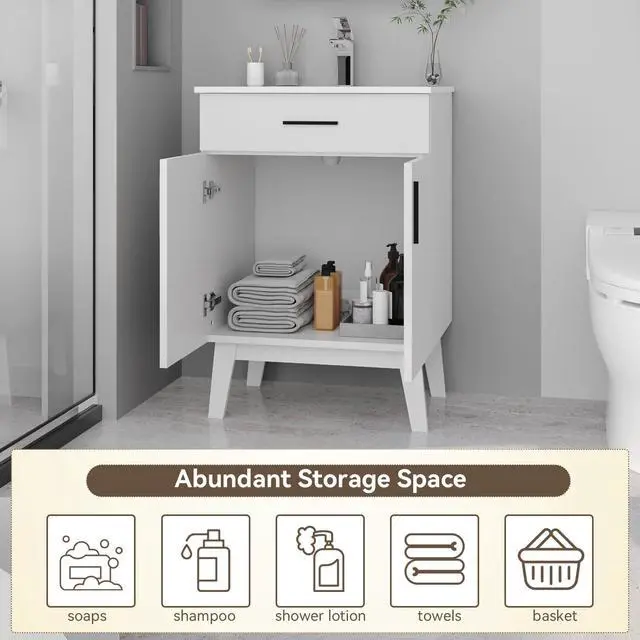 Alt view image 4 of 6 - 24 inch Bathroom Vanity with Sink, Modern Single Basin Vanity with Soft Closing Doors & Metal Handles, Easy Installation | White Bathroom Cabinet (White)
