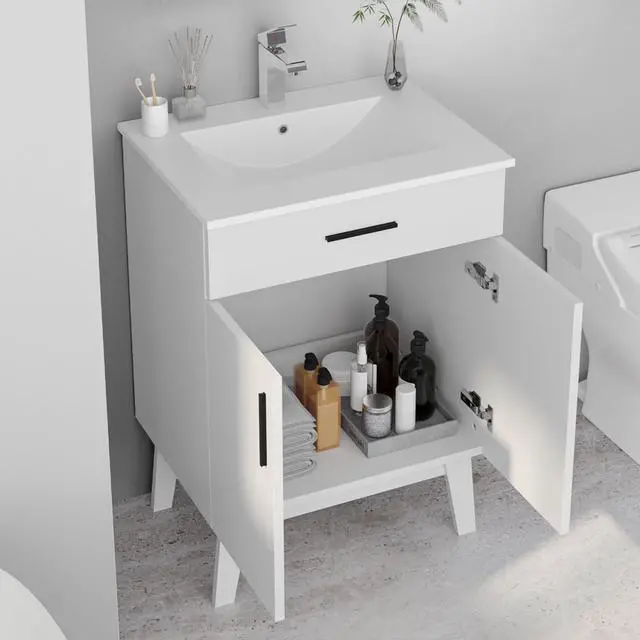 Alt view image 5 of 6 - 24 inch Bathroom Vanity with Sink, Modern Single Basin Vanity with Soft Closing Doors & Metal Handles, Easy Installation | White Bathroom Cabinet (White)