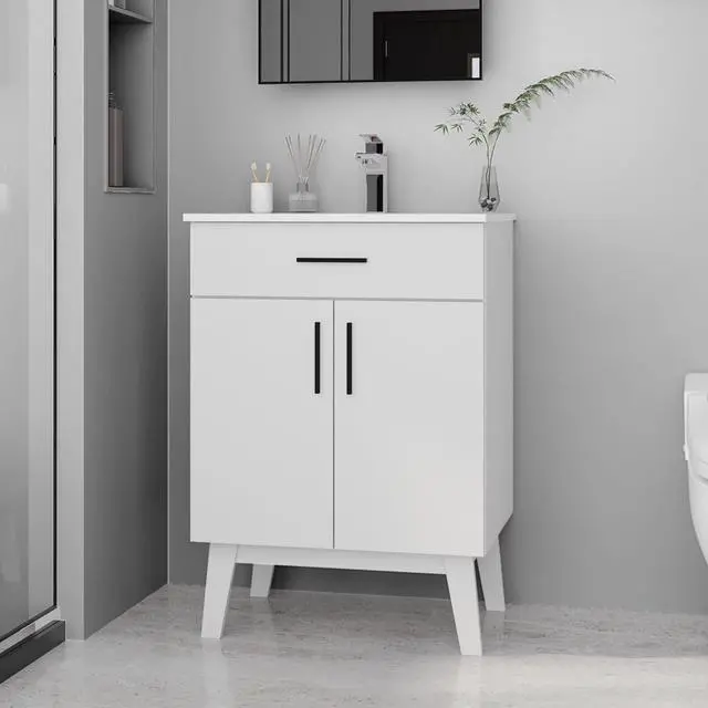 Alt view image 6 of 6 - 24 inch Bathroom Vanity with Sink, Modern Single Basin Vanity with Soft Closing Doors & Metal Handles, Easy Installation | White Bathroom Cabinet (White)