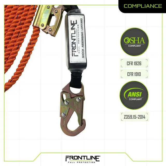 Alt view image 5 of 5 - Frontline VLP200R3L Premium Vertical Lifeline with Openable Rope Grab 200' and Shock Pack | High Tenacity Polyester Material | Double Locking Closing Mechanism | OSHA & ANSI Compliant