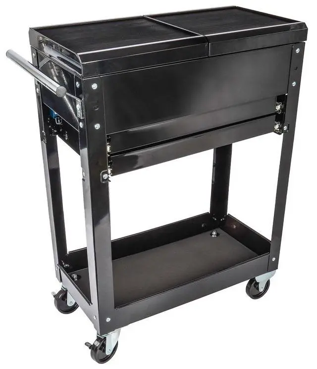 Alt view image 2 of 6 - Heavy-Duty Tool Box Cart | 220 LBS Capacity | Uses Four 4" Caster Wheels | Includes 2 Keyes and 6 Drawer Liners | Black with Logo | 2 Locking Drawers | Sliding Top
