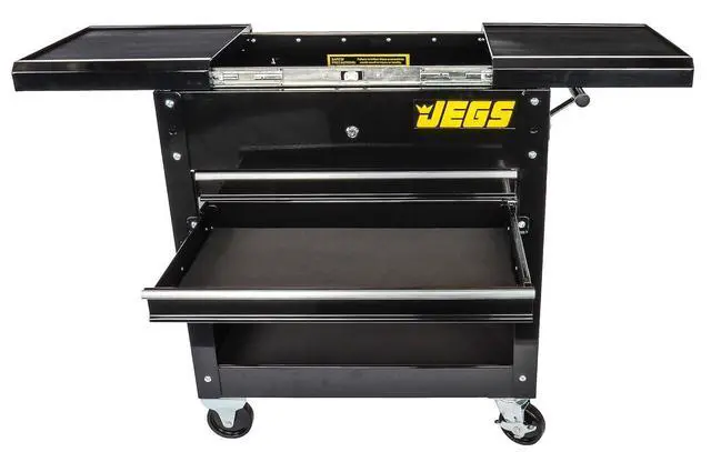 Alt view image 4 of 6 - Heavy-Duty Tool Box Cart | 220 LBS Capacity | Uses Four 4" Caster Wheels | Includes 2 Keyes and 6 Drawer Liners | Black with Logo | 2 Locking Drawers | Sliding Top