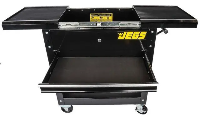Alt view image 5 of 6 - Heavy-Duty Tool Box Cart | 220 LBS Capacity | Uses Four 4" Caster Wheels | Includes 2 Keyes and 6 Drawer Liners | Black with Logo | 2 Locking Drawers | Sliding Top