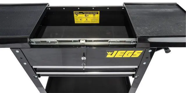 Alt view image 6 of 6 - Heavy-Duty Tool Box Cart | 220 LBS Capacity | Uses Four 4" Caster Wheels | Includes 2 Keyes and 6 Drawer Liners | Black with Logo | 2 Locking Drawers | Sliding Top
