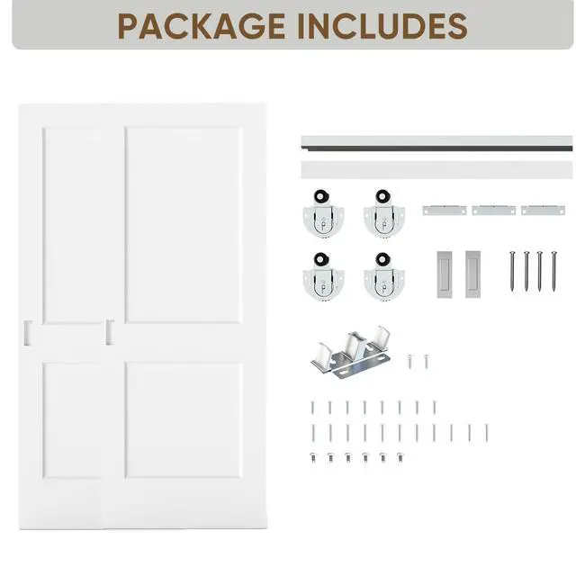 Alt view image 6 of 6 - Sliding Closet Door, 60 in. x 80 in. Bypass Closet Door,2 Panel Primed Doors with Top & Bottom Track Kits, White Hollow Core Bypass Closet Door, Paintable