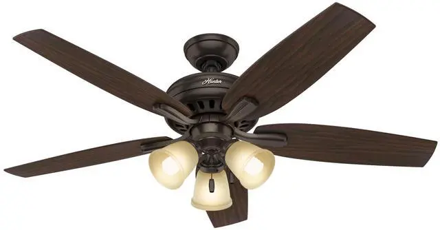 Main image of 52 inch Indoor Ceiling Fan with LED Lights - Bronze Ceiling Fan with Pull Chain, For Bedroom or Living Room, Standard Mount, No Remote, 5 Blades, Includes Bulbs - Newsome 53317, Premier Bronze