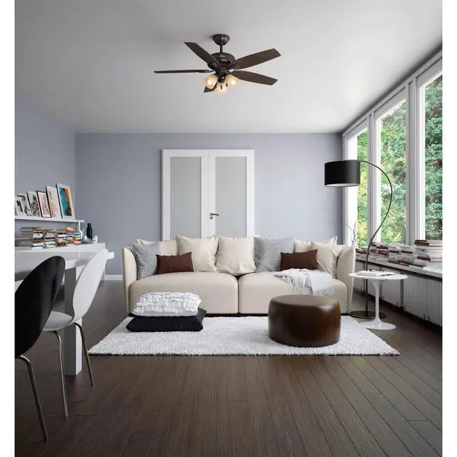 Alt view image 3 of 6 - 52 inch Indoor Ceiling Fan with LED Lights - Bronze Ceiling Fan with Pull Chain, For Bedroom or Living Room, Standard Mount, No Remote, 5 Blades, Includes Bulbs - Newsome 53317, Premier Bronze