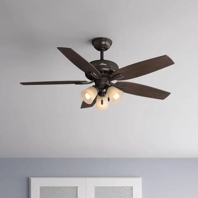 Alt view image 4 of 6 - 52 inch Indoor Ceiling Fan with LED Lights - Bronze Ceiling Fan with Pull Chain, For Bedroom or Living Room, Standard Mount, No Remote, 5 Blades, Includes Bulbs - Newsome 53317, Premier Bronze