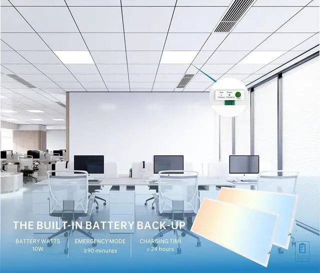 Alt view image 2 of 6 - 2X4 LED Flat Panel Light with Emergency Battery Backup, 50W 3000K/4000K/5000K, 0-10V Dimmable, 6250 Lumens, LED Drop Ceiling Lights, 100-277V, UL Listed(2 Pack)