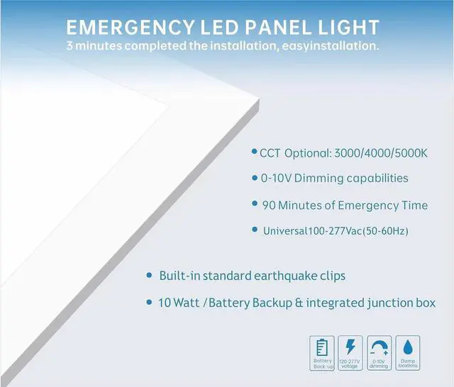 Alt view image 5 of 6 - 2X4 LED Flat Panel Light with Emergency Battery Backup, 50W 3000K/4000K/5000K, 0-10V Dimmable, 6250 Lumens, LED Drop Ceiling Lights, 100-277V, UL Listed(2 Pack)