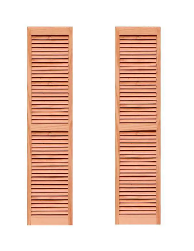 Main image of SHL59 Exterior Solid Wood Louvered Window Shutters, 15" x 59", Unfinished Pine