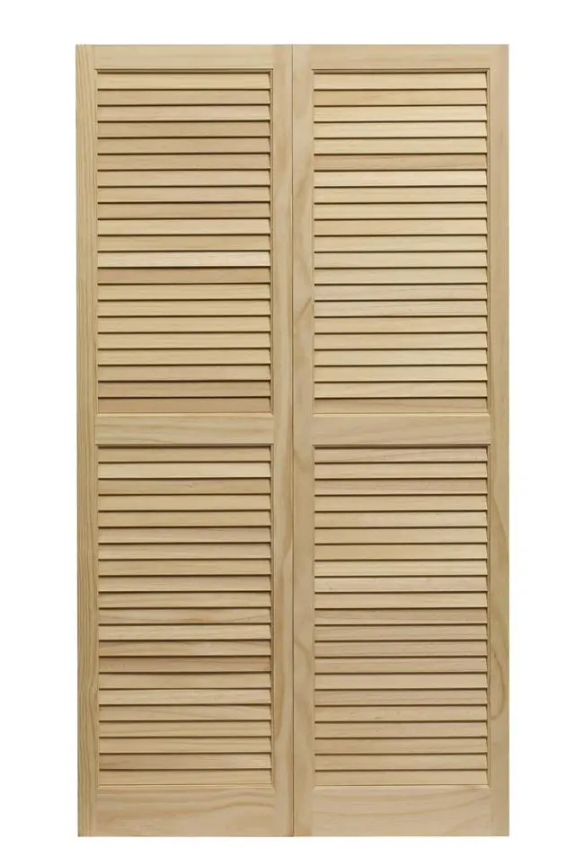 Alt view image 6 of 6 - SHL59 Exterior Solid Wood Louvered Window Shutters, 15" x 59", Unfinished Pine