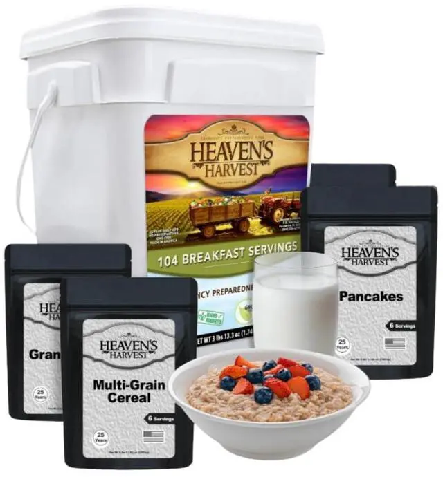 Main image of Heavens Harvest 25-Year Family Breakfast Food Kit Emergency Food Supply. Freeze Dried Survival Food Kit + Water-Proof 25-Year Storage Bucket. (104 Breakfast Servings)