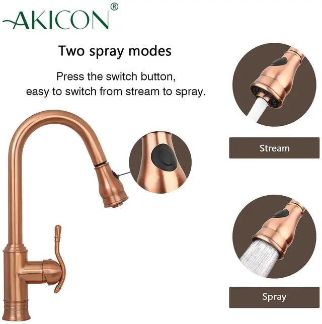 Alt view image 4 of 6 - Pull Out Kitchen Faucet, Single Level Solid Brass Kitchen Sink Faucets with Pull Down Sprayer (Copper)