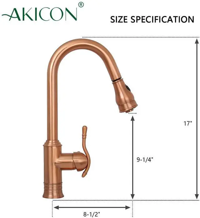 Alt view image 6 of 6 - Pull Out Kitchen Faucet, Single Level Solid Brass Kitchen Sink Faucets with Pull Down Sprayer (Copper)