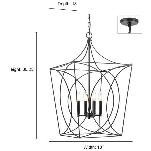 Alt view image 5 of 6 - Tracy - 4 Light Pendant-30.5 Inches Tall and 18 Inches Wide-Matte Black Finish -Traditional Installation
