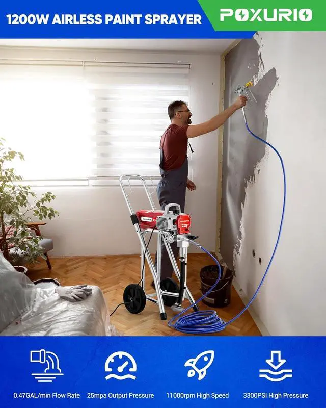 Alt view image 2 of 6 - Airless Paint Sprayer, 3300PSI 1200W High Efficiency Airless Sprayer, Fine and Even Painting Effect, Extension Rod, Indoor Paint Sprayer for Walls, Home Interior, House Painting, DIY Red