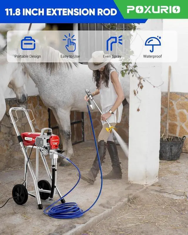 Alt view image 4 of 6 - Airless Paint Sprayer, 0.47GPM Paint Sprayer for Home Interior 3300psi 1200W High Efficiency Airless Sprayer with Low Overspray for House Painting Townhouse, Red