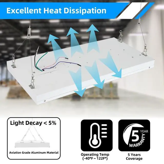 Alt view image 5 of 6 - 200W LED Linear High Bay Shop Lights, 24000LM LED Linear Work Shop Light 140LM/W, 100-277V, 5000K Adjustable Tilt Hanging Commercial Linear High Bay Lights for Workshop Garage, 4-Pack