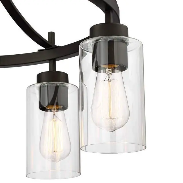 Alt view image 3 of 6 - Caleb Bronze Wagon Wheel Pendant Chandelier 23 3/4" Wide Industrial Clear Glass 5-Light Fixture for Dining Room House Foyer Entryway Kitchen Bedroom Living Room High Ceilings