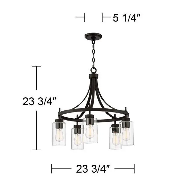 Alt view image 4 of 6 - Caleb Bronze Wagon Wheel Pendant Chandelier 23 3/4" Wide Industrial Clear Glass 5-Light Fixture for Dining Room House Foyer Entryway Kitchen Bedroom Living Room High Ceilings