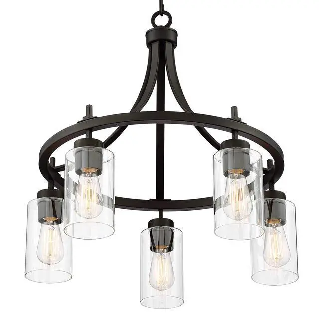 Alt view image 6 of 6 - Caleb Bronze Wagon Wheel Pendant Chandelier 23 3/4" Wide Industrial Clear Glass 5-Light Fixture for Dining Room House Foyer Entryway Kitchen Bedroom Living Room High Ceilings