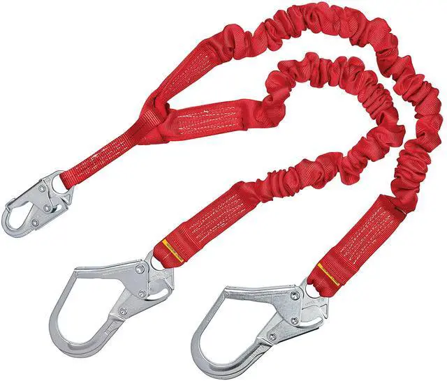 Main image of Protecta PRO 1340161 6', 100-Percent Elastic Shock Absorbing Lanyard, Snap Hook At Center, Steel Rebar Hooks On Leg Ends, 310 lb. Capacity, Red