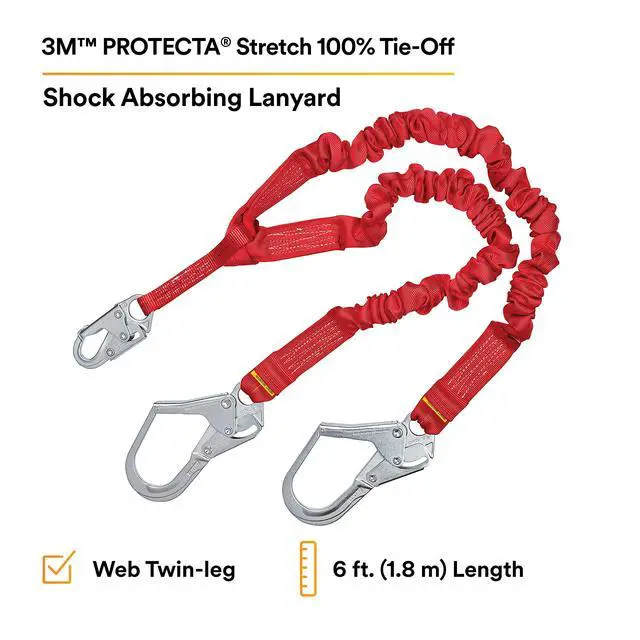 Alt view image 2 of 6 - Protecta PRO 1340161 6', 100-Percent Elastic Shock Absorbing Lanyard, Snap Hook At Center, Steel Rebar Hooks On Leg Ends, 310 lb. Capacity, Red