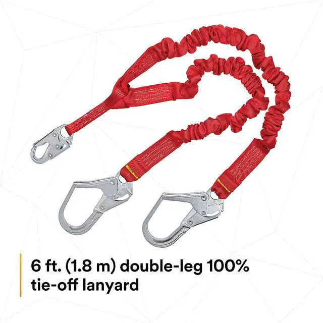 Alt view image 4 of 6 - Protecta PRO 1340161 6', 100-Percent Elastic Shock Absorbing Lanyard, Snap Hook At Center, Steel Rebar Hooks On Leg Ends, 310 lb. Capacity, Red
